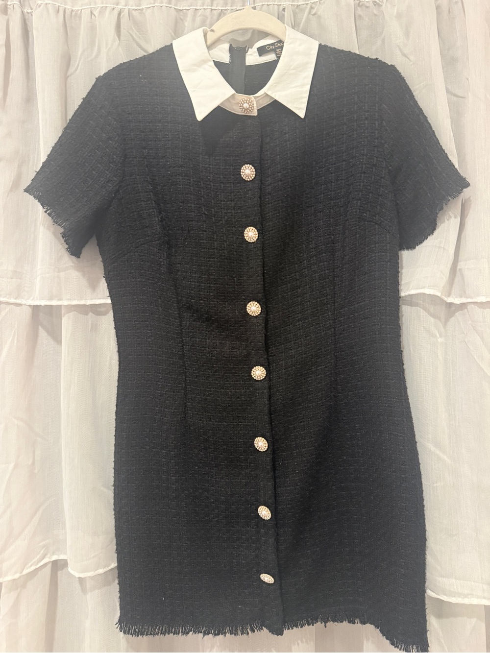 City Studio Black Tweed Mini Dress with White Collar